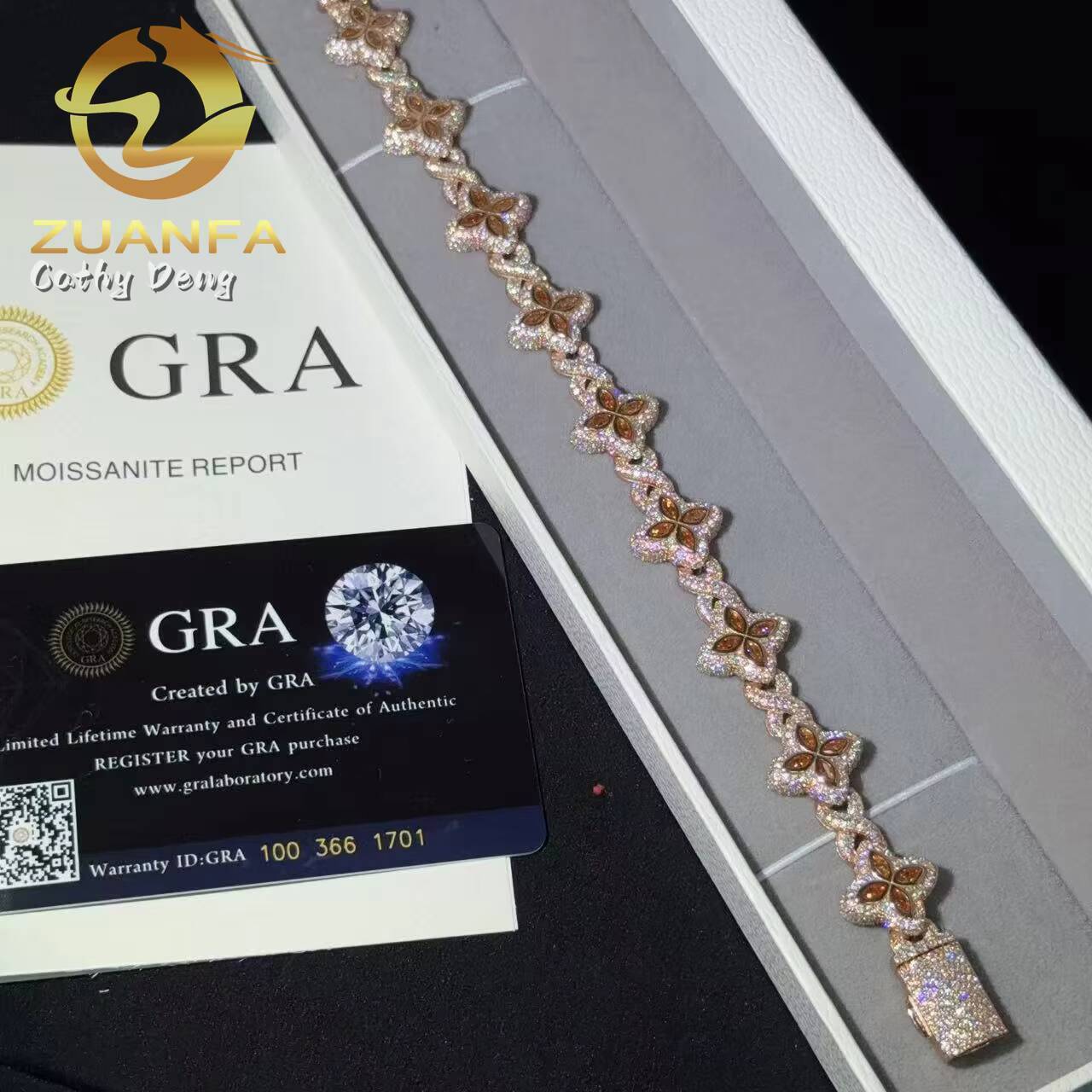 Fanta Moissanite 15mm Marquise Flower Hip Hop Jewelry Iced Out Unisex Moissanite Cuban Chain 925 Silver Moissanite Bracelet