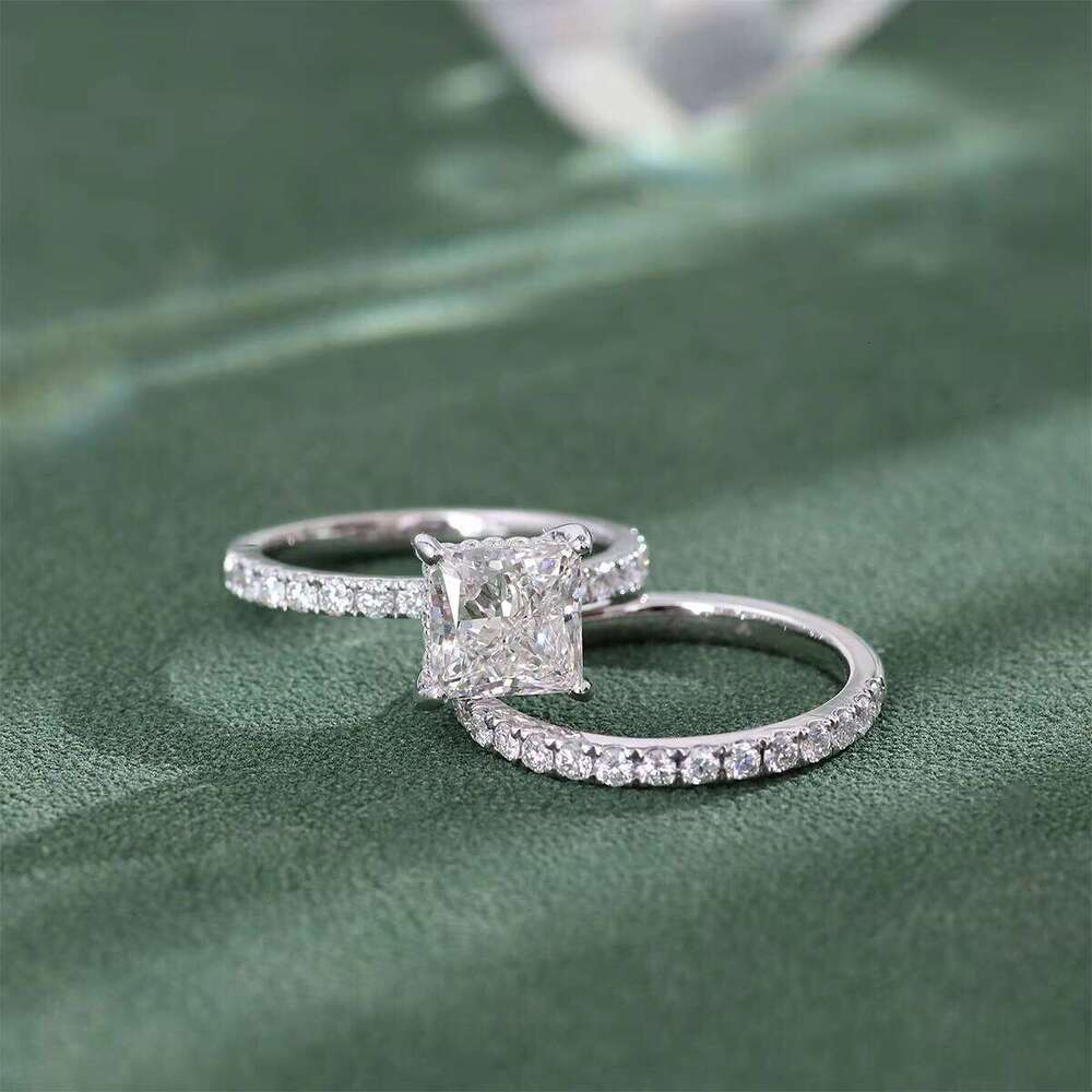 18K Gold 2 Carat Princess Cut Lab Grown Rings Engagement Solitaire Diamond Women Jewelry Ring Set