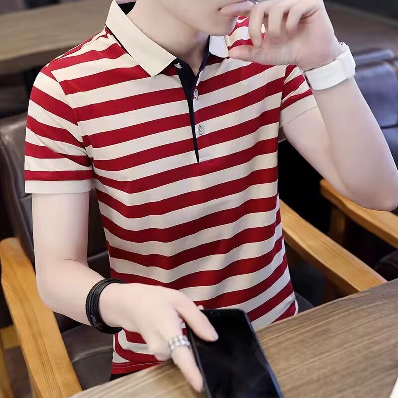 Men's Short-sleeve T-shirt New Summer Striped Designer Hoodie Polo Trendy Brand Casual Breathable Slim-fit Polo Designer T-shirt Shirt Men's Top Clothing
