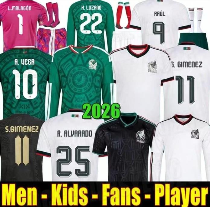 Mexico 2026 World Cup RAUL CHICHARITO Soccer Jerseys LOZANO 25 26 H.LOZANO Men Kids Football Shirts Uniforms Fans Player Version GIMENEZ 2025 long