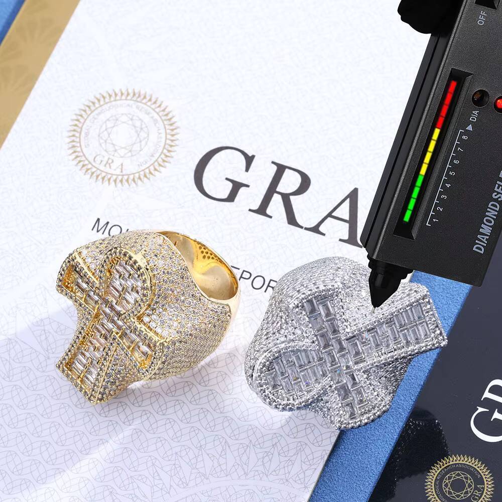 Ready Ship Iced Brilliant Cut Moissanite Diamond Mens Hip Hop Cross Ring 925 Sterling Silver Gold/Platinum Plated GRA Certified