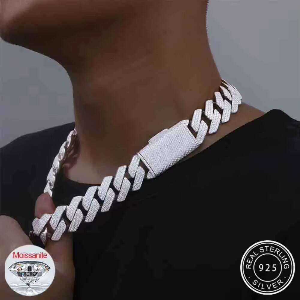 Fully Iced Out Moissanite Cuban Hip Hop Chain Bracelet For Men 23mm Solid 925 Sterling Silver Unisex Jewelry Gift