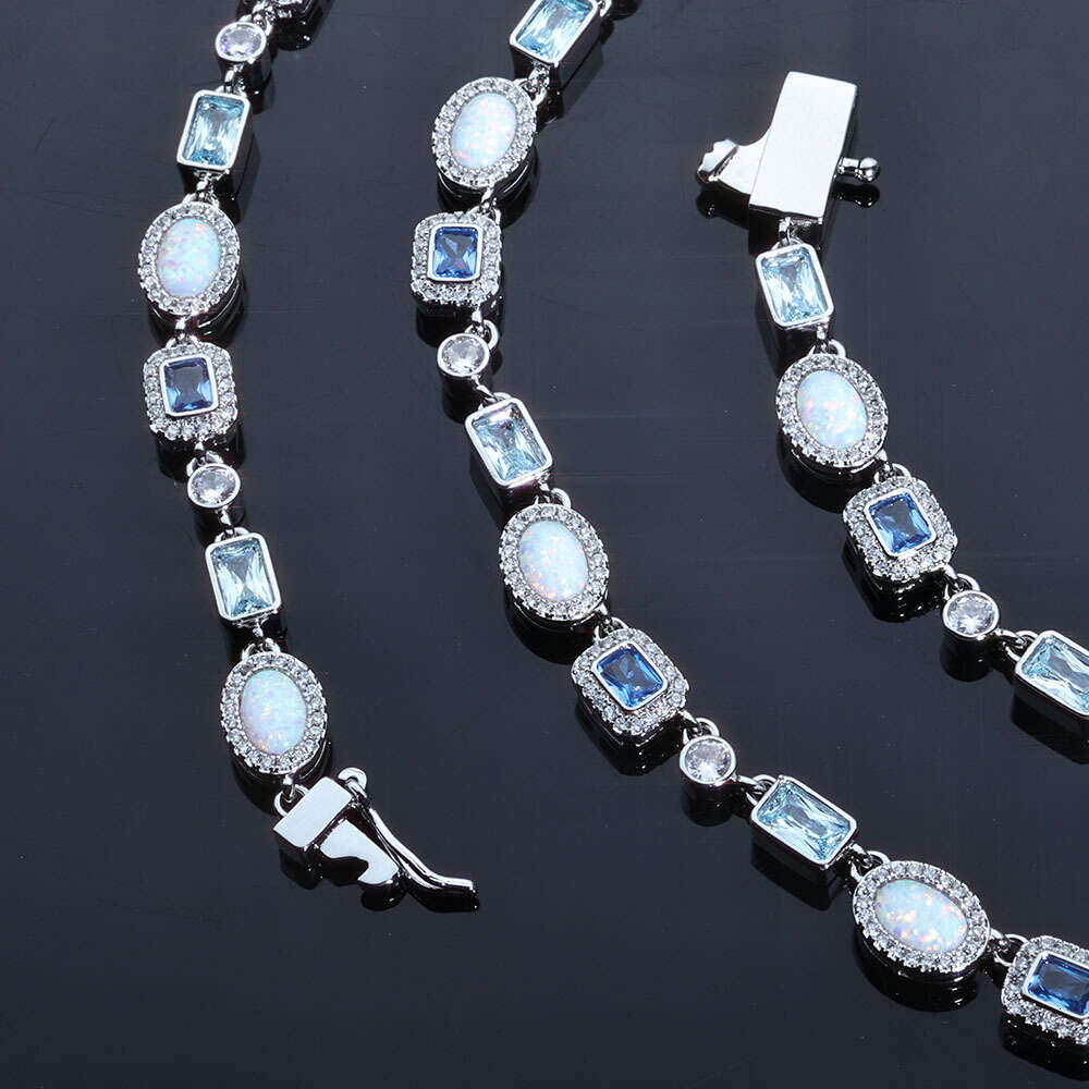 Jewelry Hip Hop 6mm Colorful Gemstone Jewelry Chain Opal Necklace Personality Trendy Men's Bracelet Customization
