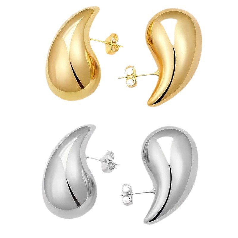 Designer Chunky Teardrop Hoop Earrings 18K Gold/Silver Tone Water Drop Curved Stud Earrings Hypoallergenic Stainless Steel Trendy Statement Earrings f