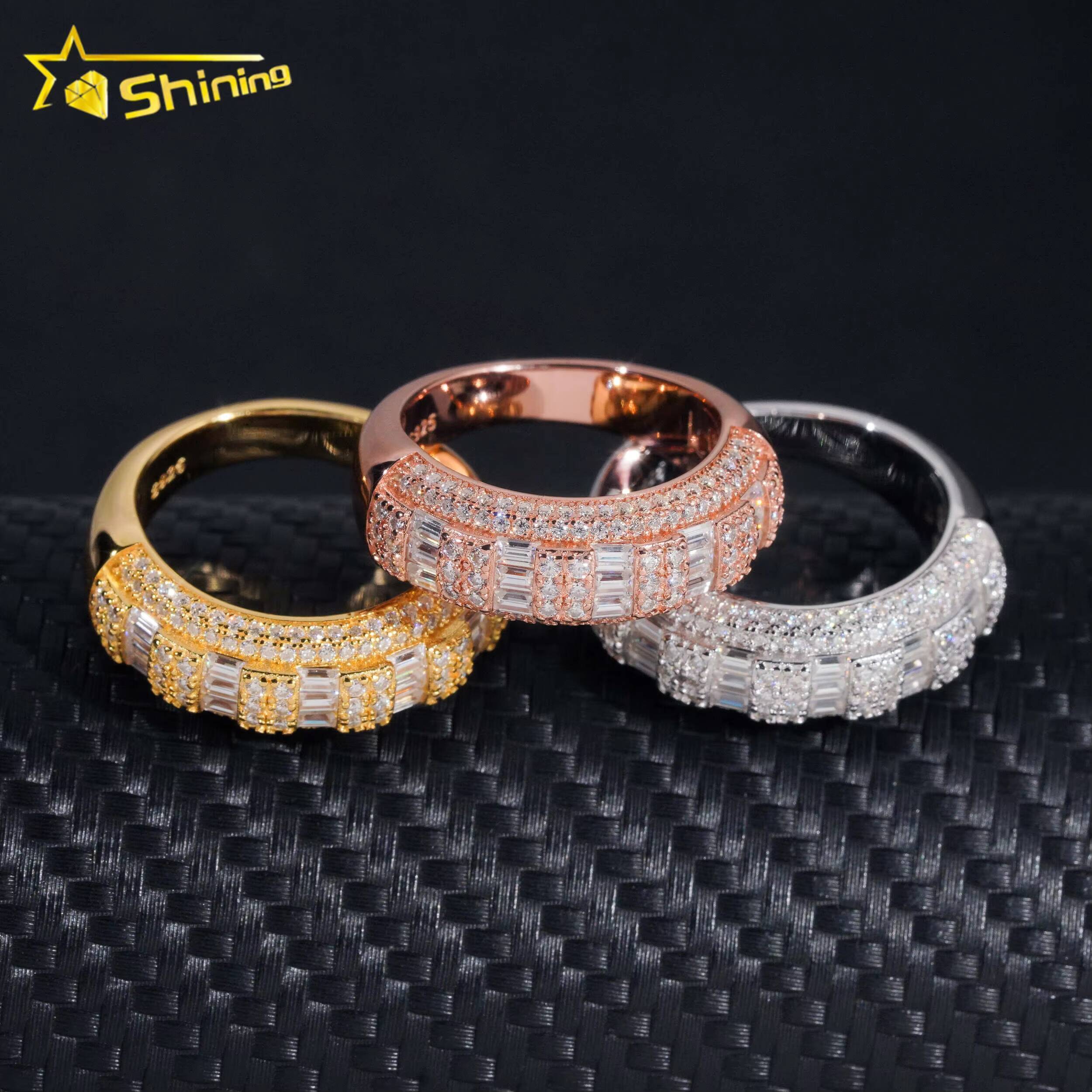 New Design High Quality Iced Out Half Eternity Mens Silver Diamond Moissanite Hip Hop Ring