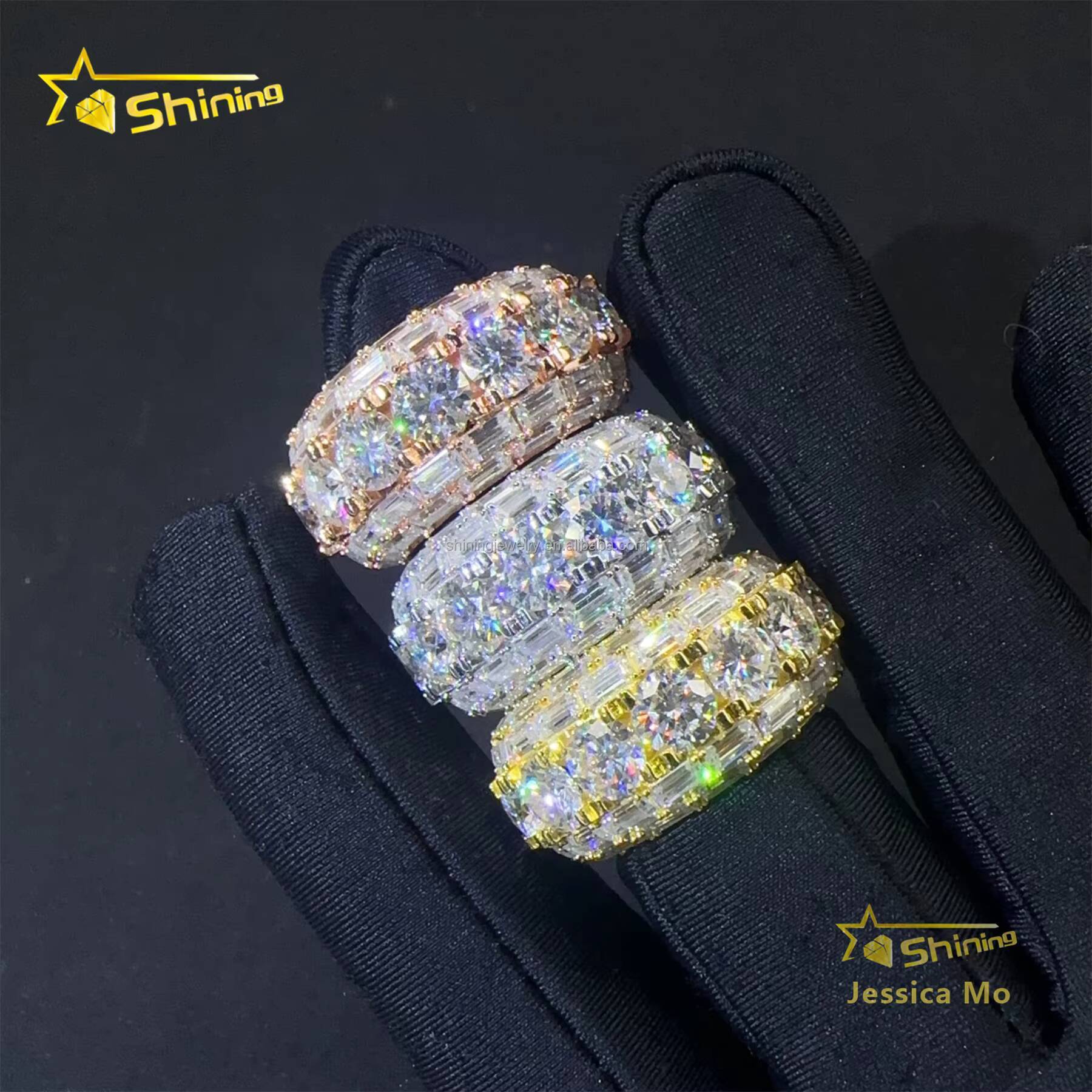 New Arrivals High Quality Hip Hop Fire Jewelry Man S925 Silver Iced Out RoundBaguette Moissanite Diamond Man Etenity Band Ring