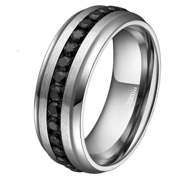 pure titanium ring black Moissanite 7mm wide index finger ring fine band fully encrusted with diamonds niche high-end light luxury