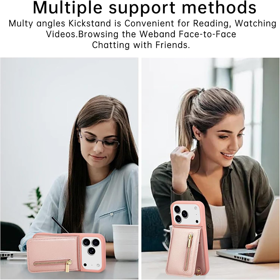 Crossbody Wallet Case for iPhone 17 ProMax with Lanyard Strap Card Slot Holder RFID Blocking Kickstand Magnetic Flip Folio Zipper Purse Case PU Leathe - view 4