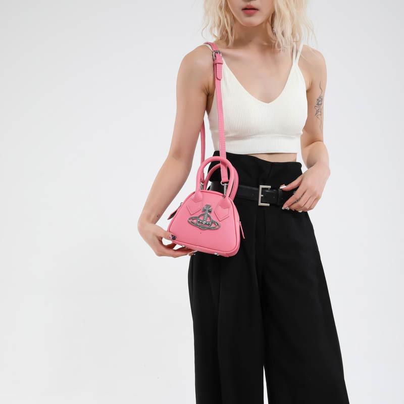 Designer, Luxury Empress Saturn Handheld Bowling Bag Litchi Texture Large Capacity Shoulder Crossbody Bag Simple Punk Style Women's Bag