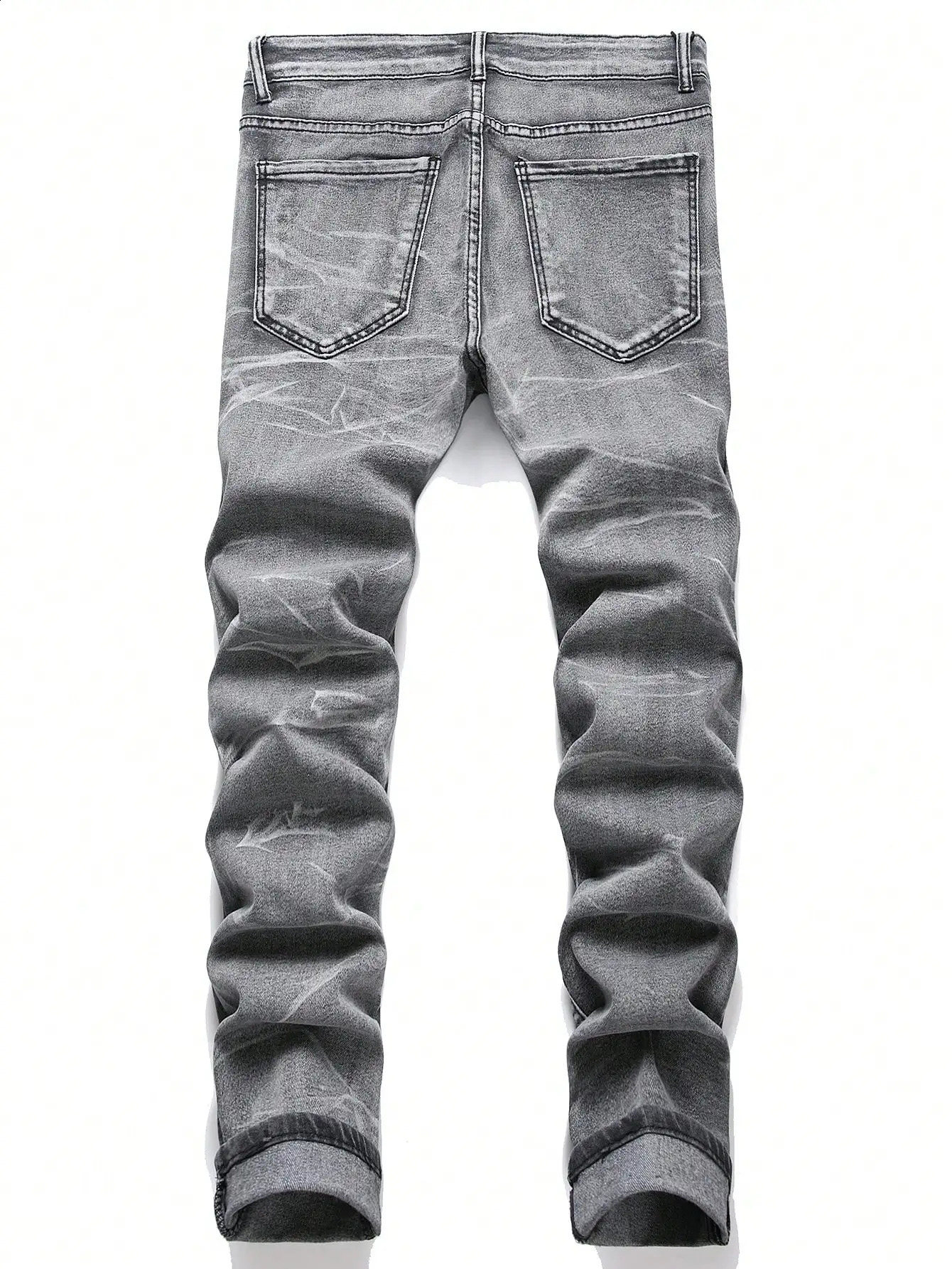 Mens Stretchy Denim Jeans Streetwear Tearing Patchwork Holes Ripped Denim Elastic Waist Casual Pants Slim fit Straight Trousers 260618CJ - view 6
