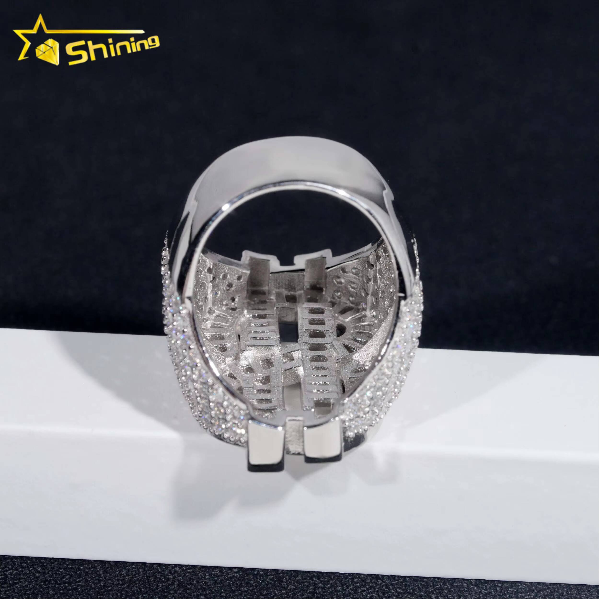 High Quality Luxury Baguette Dollar Sign 925 Silver Hip Hop Men Custom Moissanite Diamond Ring