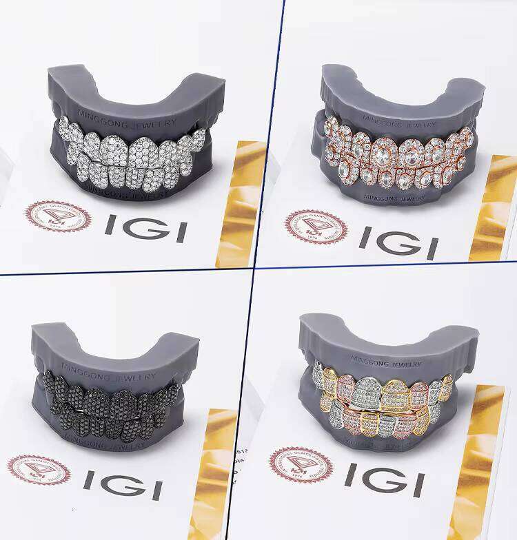 Honeycomb VVS Lab Diamond Hip Hop Iced Out Black Moissanite 10K 14K 18K Gold Grillz For Missing Teeth Grill