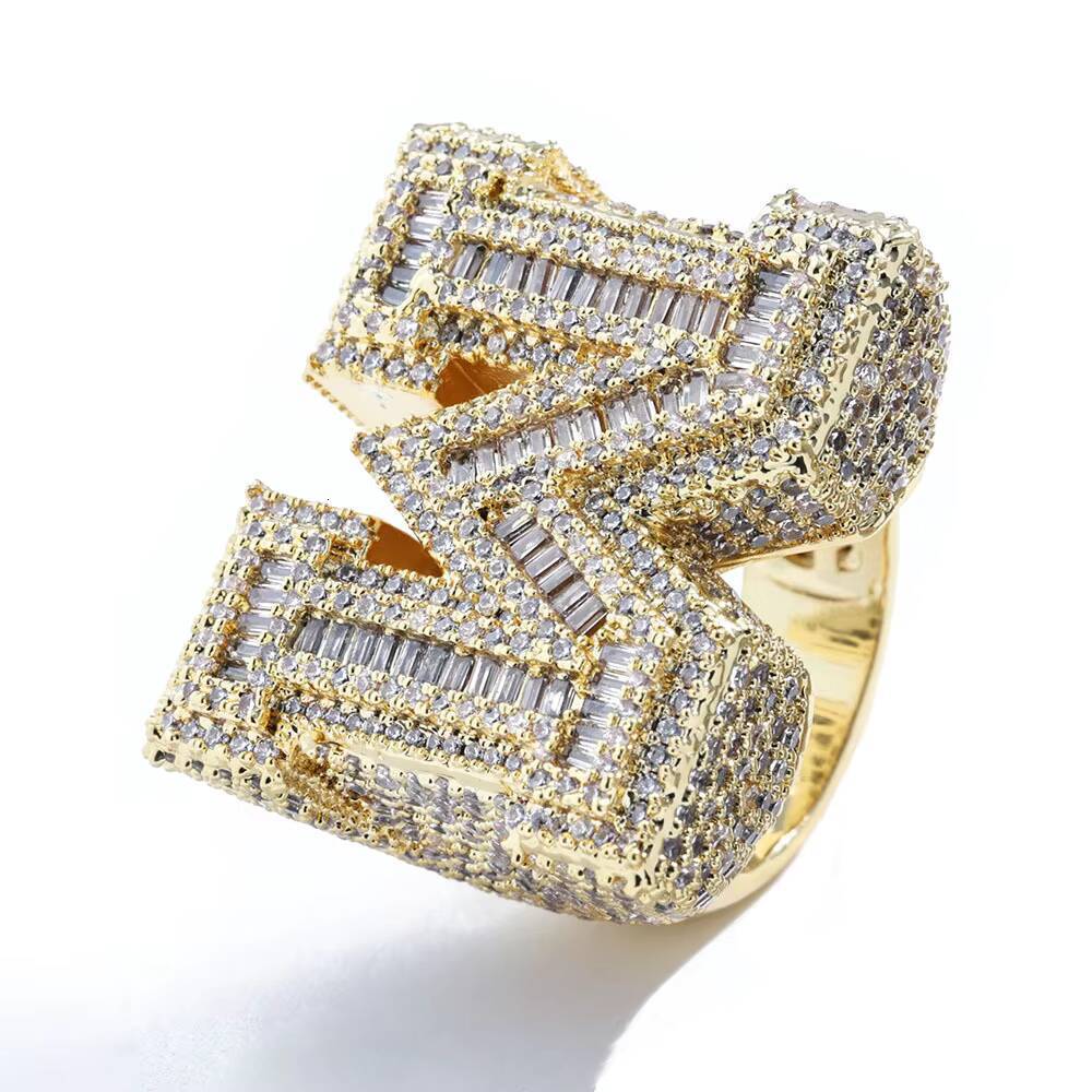 Custom Letter M Vvs Iced Out Baguette Moissanite Hip Hop Ring Pass Diamond Test 925 Silver 18K Gold Plated Fine Jewelry Ring Men