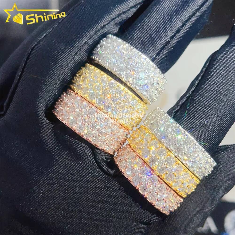 Luxury New Design Fully Iced Out Moissanite Diamond 925 Sterling Silver Hip Hop Men Eternity Ring