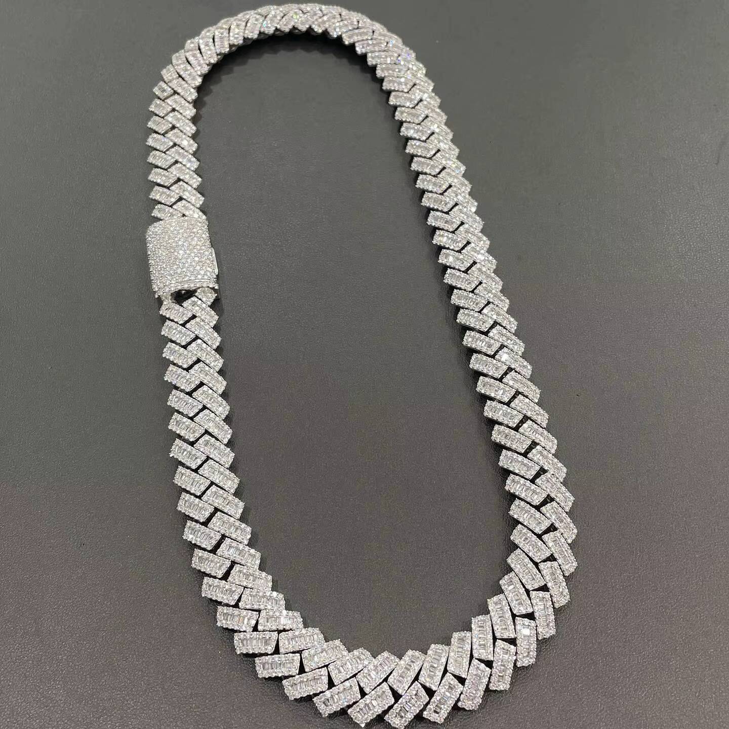 15mm Baguette Moissanite Cuban Iced Out 925 Silver Hiphop Men Vvs Moissanite Cuban Link Chain for Men Gifts Daily Wear