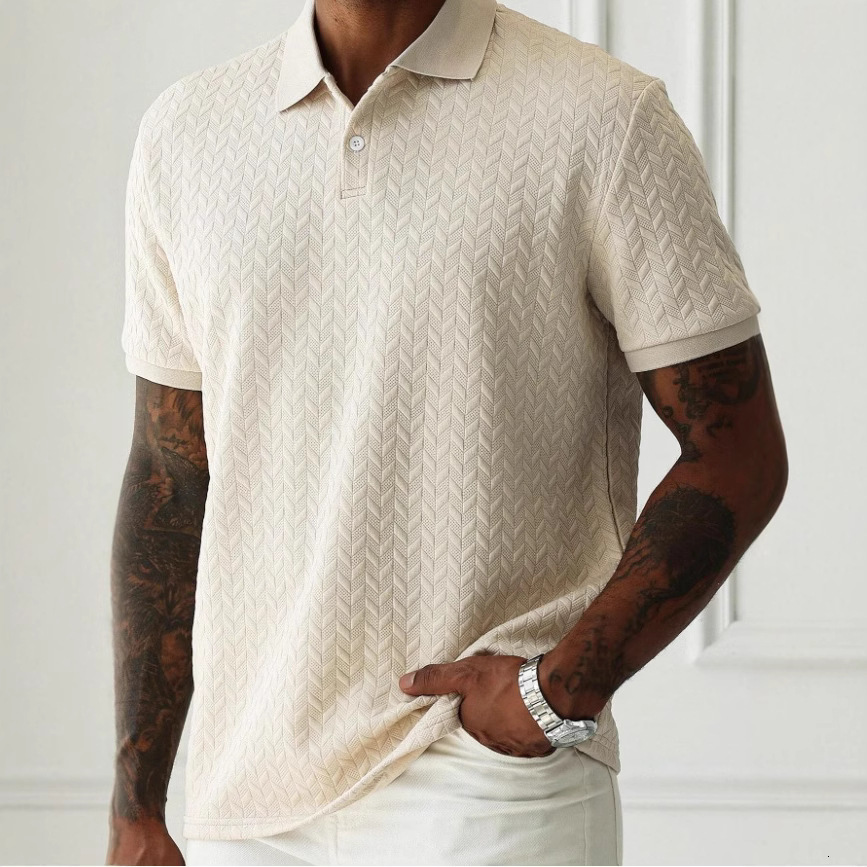 Shein Foreign Men's Designer Hoodie Solid Color Turn-down Collar Front Designer T-shirt Button Polo Short-sleeve Shirt For Casual Daily Wear