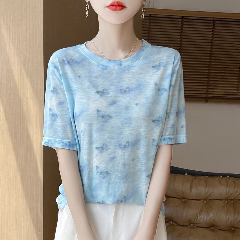 Spring/summer New Knit Short-sleeve Designer Hoodie T-shirt Designer Polo T-shirt For Women Summer Vintage Print Thin High-end Knit Top Half-sleeve Summer