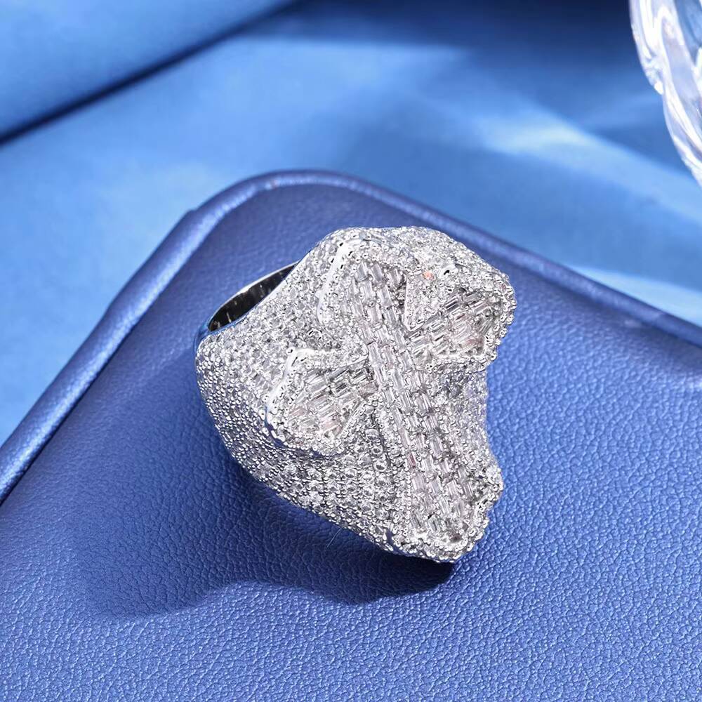 Hot Selling Hip Hop Style VVS Moissanite Ice Out Men Diamond Cross Rings 925 Silver Ring