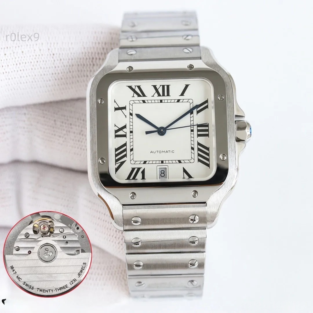 Top quality santoss watch mens watch super clone watches designer watches men 1847MC movement date display 100m waterproof sapphire glass watch with box V1HP 40