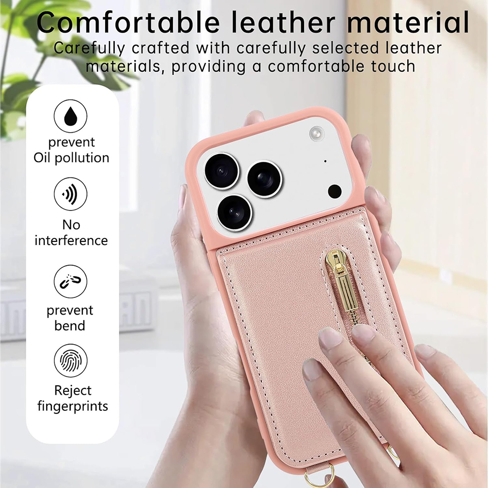 Crossbody Wallet Case for iPhone 17 ProMax with Lanyard Strap Card Slot Holder RFID Blocking Kickstand Magnetic Flip Folio Zipper Purse Case PU Leathe - view 8