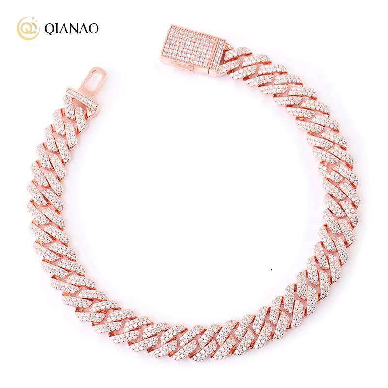 Factory Custom 10k Rose Gold Cuban Bracelet 10mm 12mm Moissanite Cuban Chain Hip Hop Jewelry Womens Bracelet and Necklace