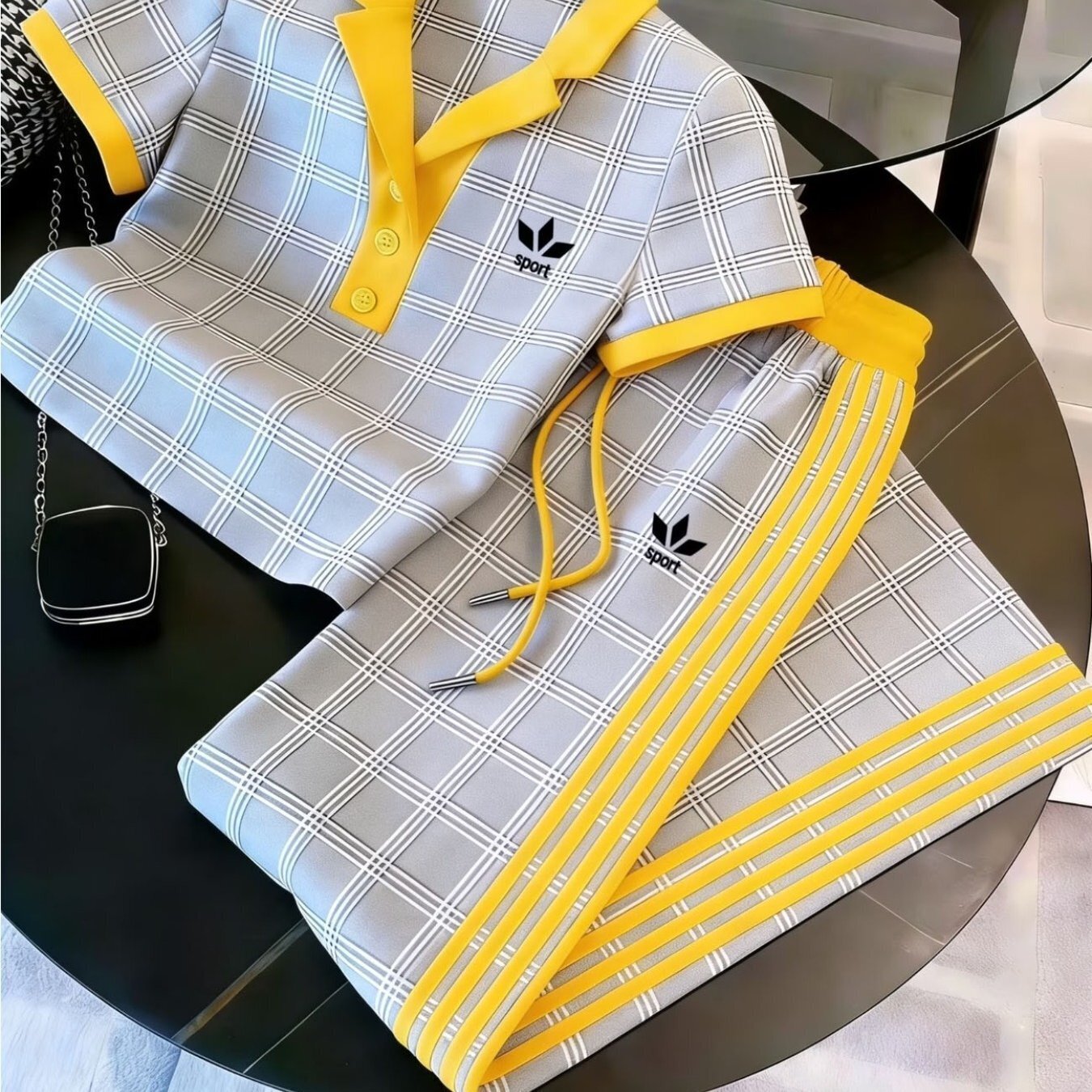 Designer women's sportswear T-shirt and Pants Two-piece set fashion trend casual zip-up POLO shirt short-sleeve long pants set