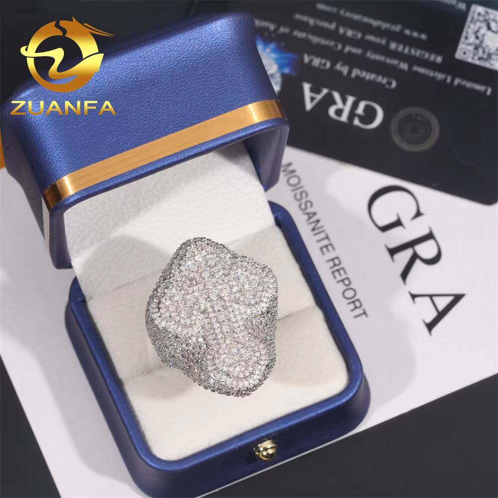 Fashion Men Cuban Ring Iced Out Cross Moissanite Diamond Rings 925 Sterling Silver Hip Hop Ring