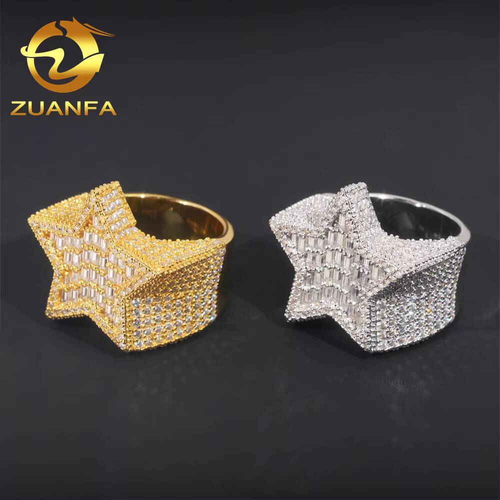 Hot Sale Instock Iced Out Ring Moissanite 925 Sterling Silver Hip Hop Ring Pass Diamond Tester Men Diamond Star Ring