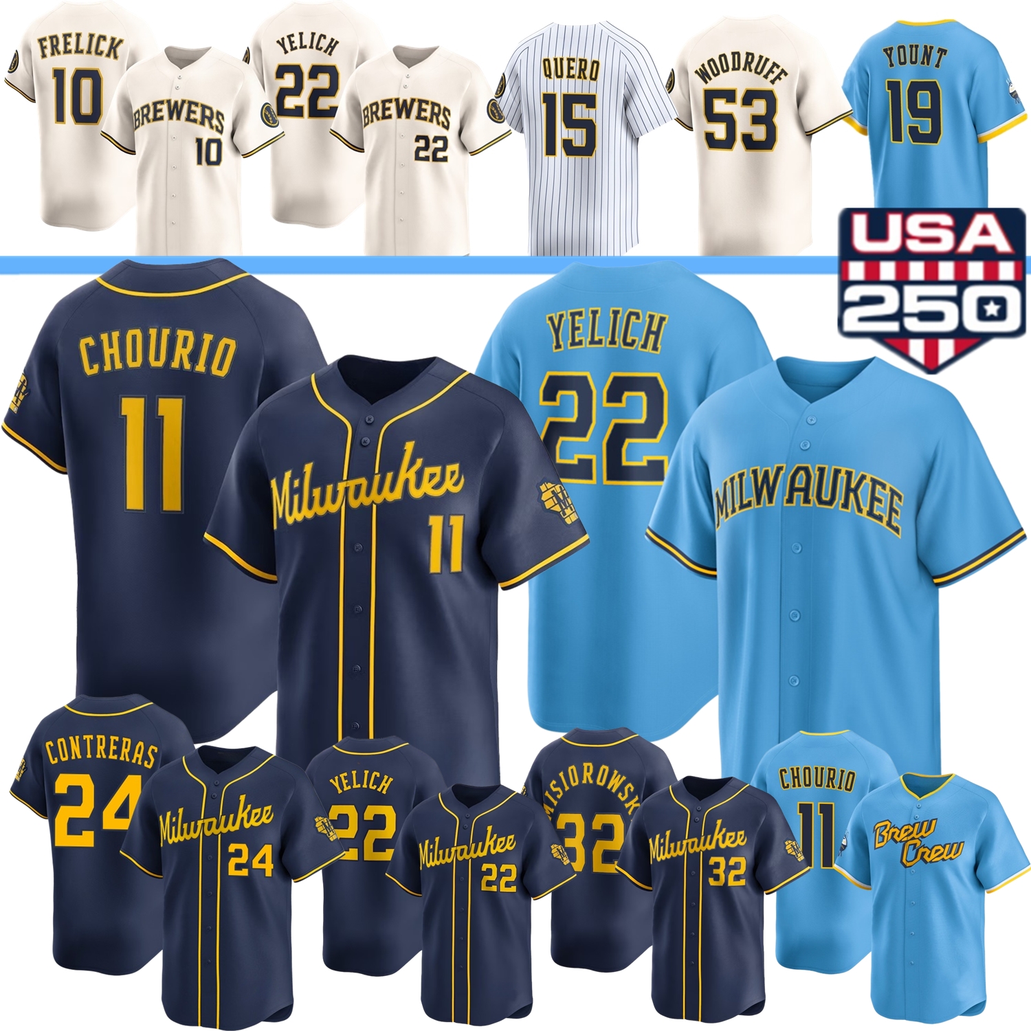 MilwaukeeS Brewers Jersey Jackson Chourio Brewerses William Contreras Jesus Made Brandon Woodruff Jeferson Quero Yelich Williams Misiorowski Sproat Rengifo
