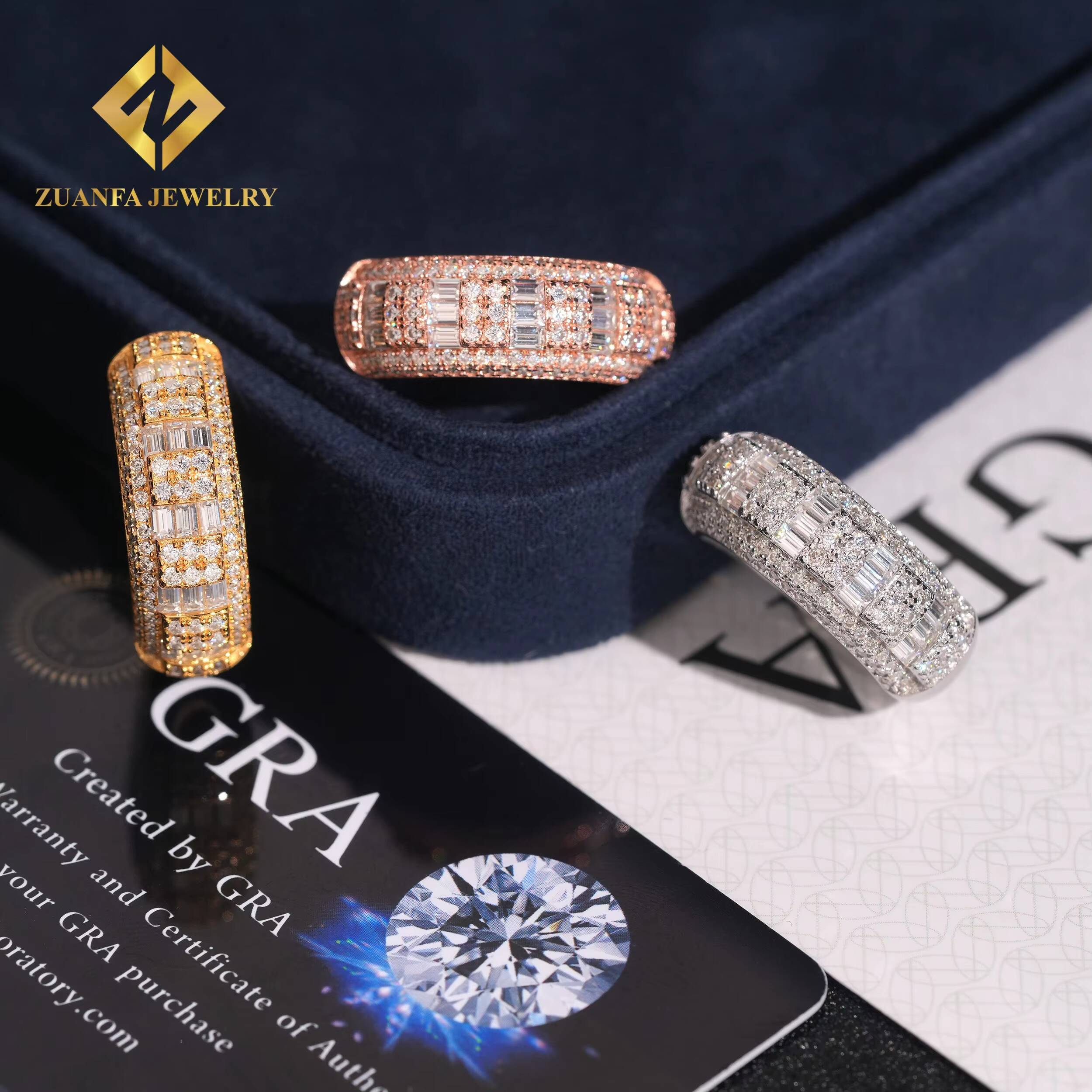 Factory Direct High Quality Iced Out VVS Moissanite Ring Mens 925 Silver Diamond Moissanite Hip Hop Ring