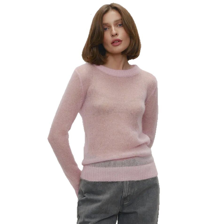 Luxury Brand Designer Mohair Round Neck Pullover Sweater 2026 Spring/Summer New Comfortable Knit Semi-Sheer Sweater for Women