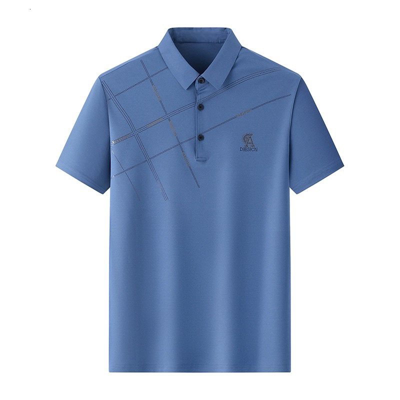 Men's Short-sleeved Polo Shirt Middle-aged Men's Turn-down Designer Hoodie Collar T-shirt Business Casual Thin Ice Silk Popular Designer Polo T-shirt Style