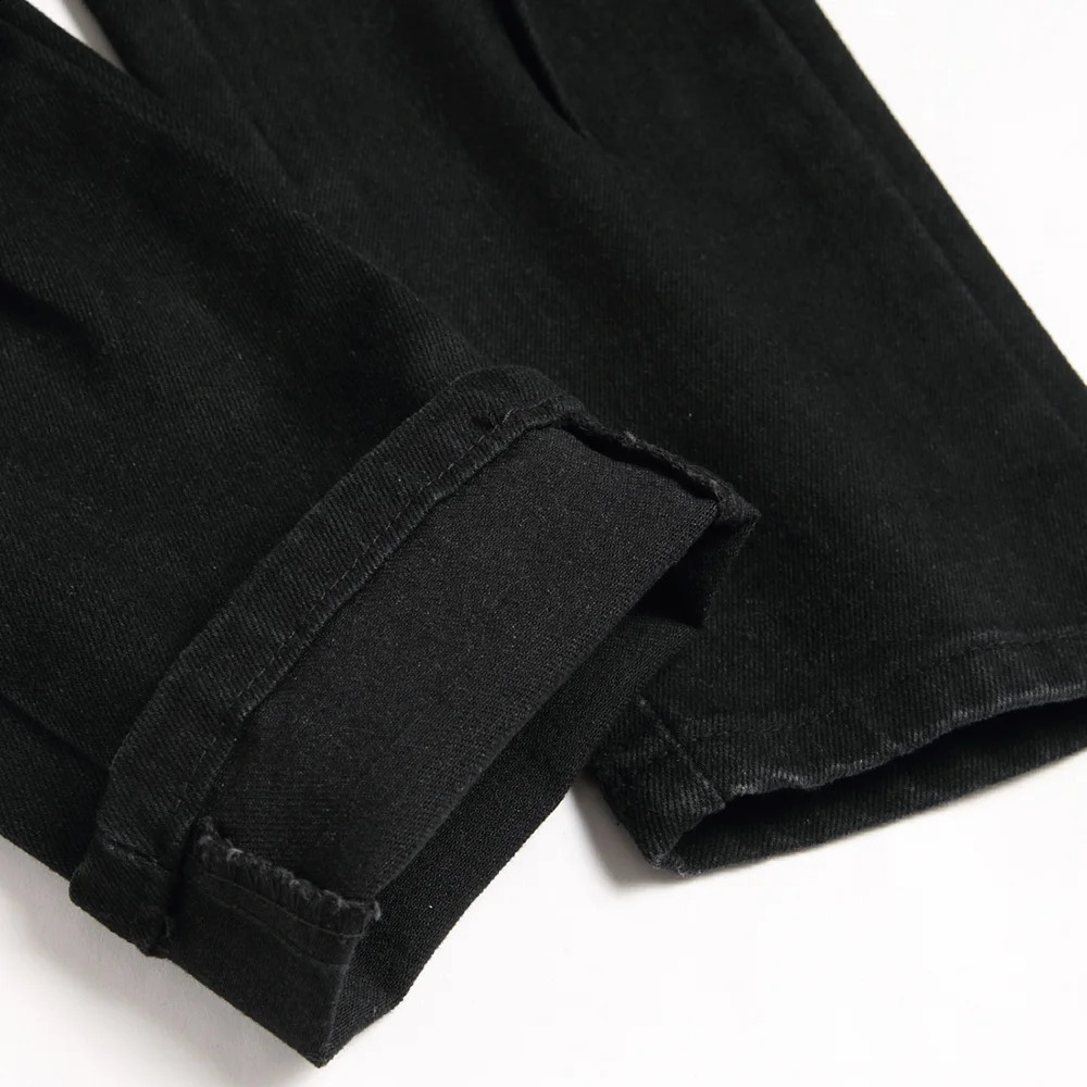 Men Snake Embroidery Jeans Streetwear Black Stretch Denim Pants Holes Ripped Distressed Slim Straight Trousers 260618CJ - view 6