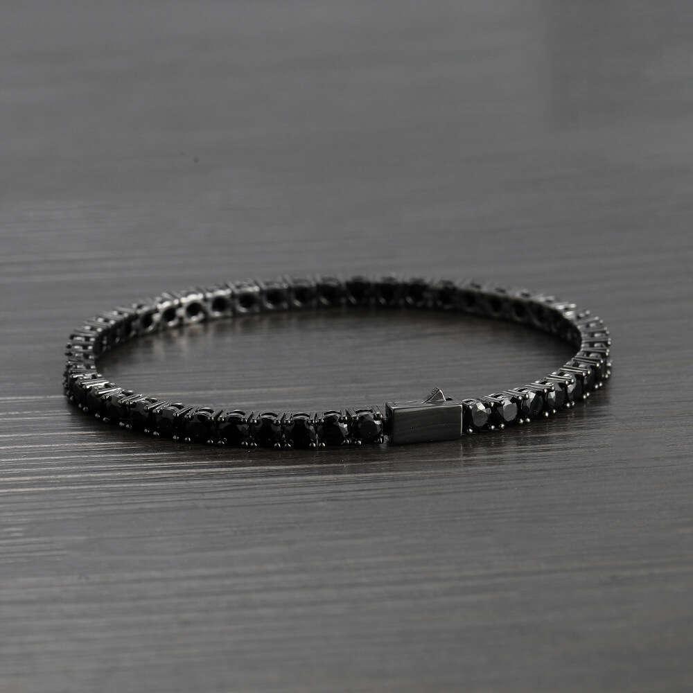 4mm pure black with spring clasp single row of diamonds Jewelry fashion brand Hip Hop men's tennis bracelet accessory