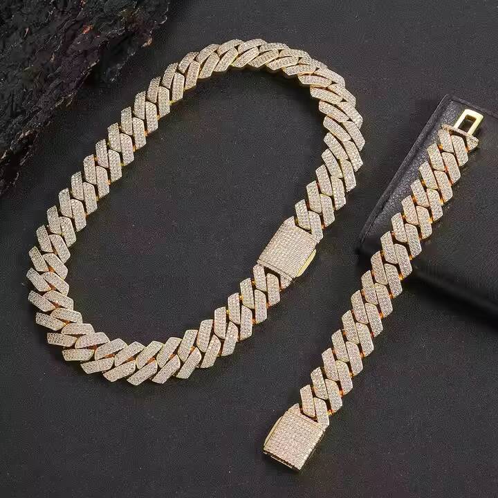 8mm Moissanite Diamond Hip Hop Jewelry Cuban Link Chain 925 Silver with Rose Gold Plated Iced Out Cuban Chain