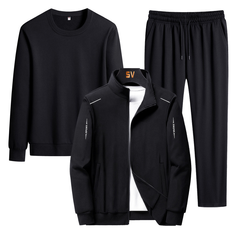Sports Suit Spring Designer Hoodie And Autumn Plus Size Casual Jacket Men's Loose Fit Sweatshirt Designer T-shirt Three-piece Set For Middle-aged Polo And Elderly
