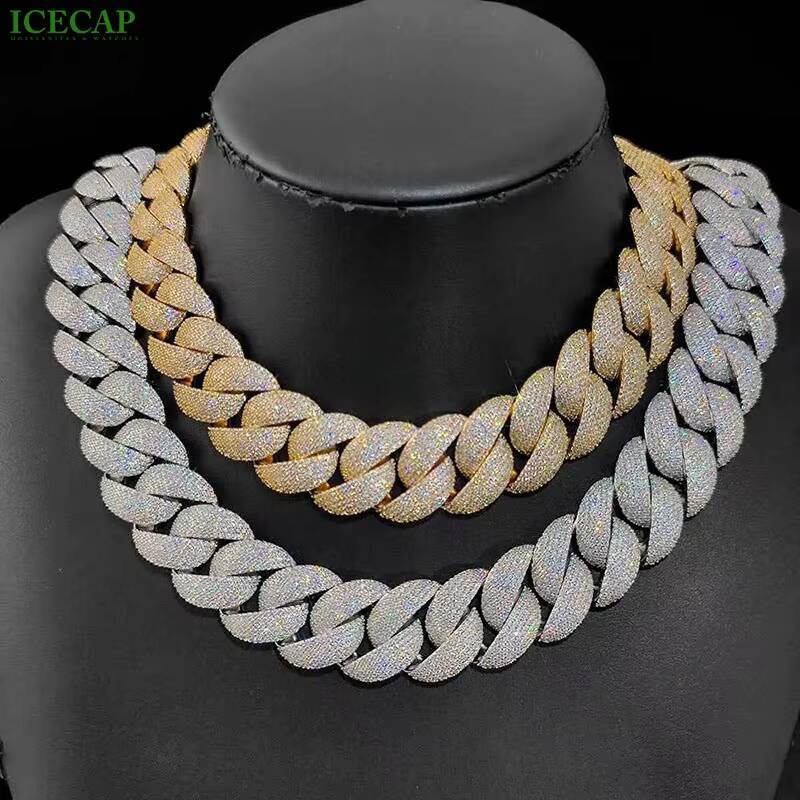 Custom Heavy Chain 23mm Men Full Iced Out Moissanite White Gold Plated 925 Silver Cuban Link Chain Necklace Hip Hop Jewelry