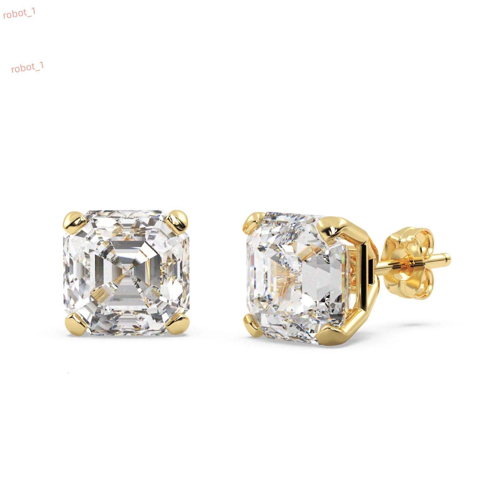 Orecchini A Bottone In Oro Giallo 14Kt Con Diamanti Taglio Asscher 075Ct H SI1-SI2-image