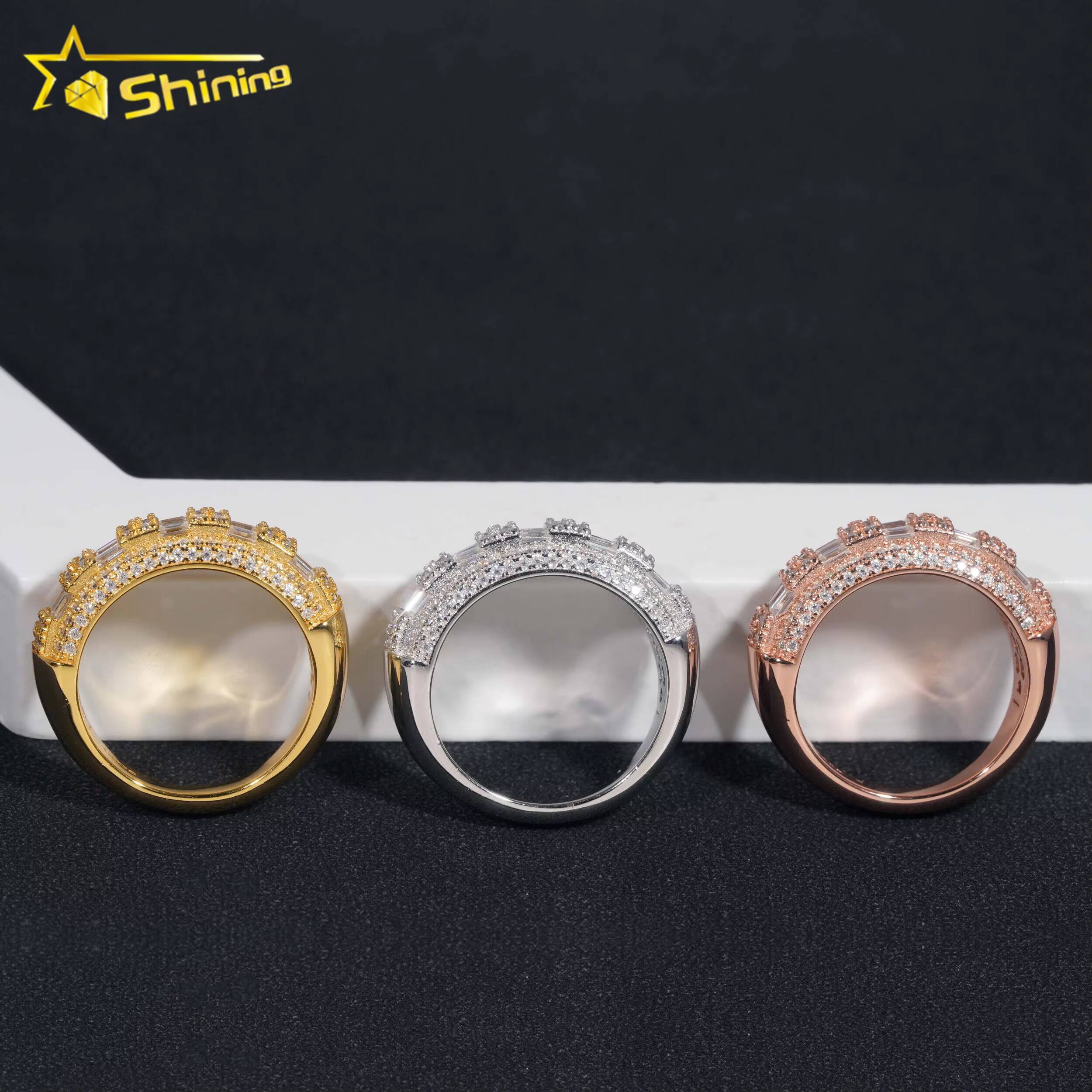 New Design High Quality Iced Out Half Eternity Mens Silver Diamond Moissanite Hip Hop Ring