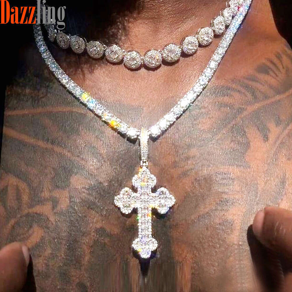 Full Diamond Cloud Cross European and American Hip Hop Ice with VVS moissanite Necklace Trendy Pendant Export