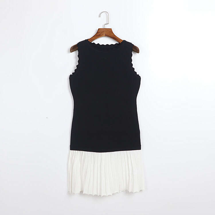 2026 summer designer black and white color blocked sleeveless knitted k30 small fragrance contrasting color slim fit A-line sk mid length skirt