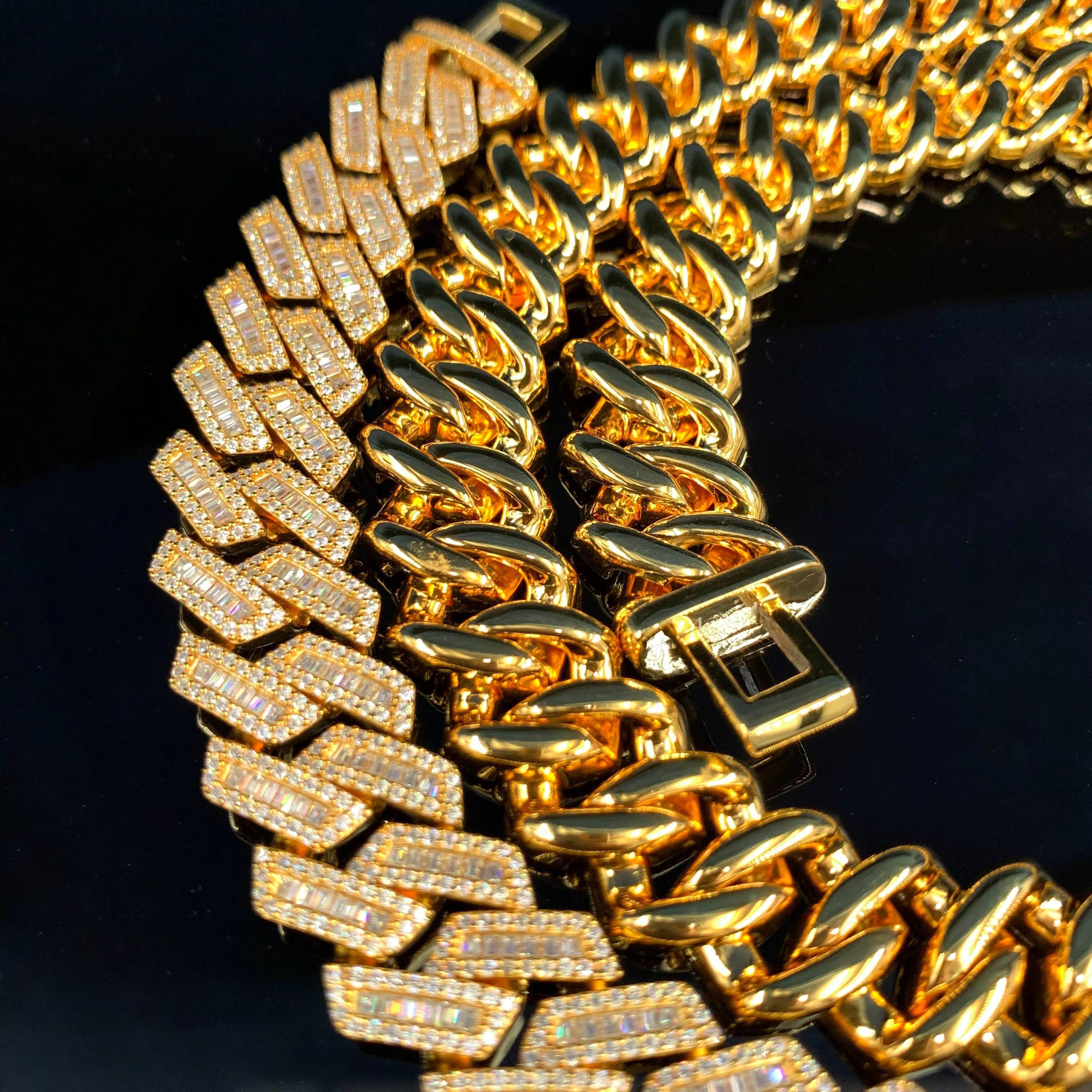 15mm Baguette Moissanite Cuban Iced Out 925 Silver Hiphop Men Vvs Moissanite Cuban Link Chain for Men Gifts Daily Wear