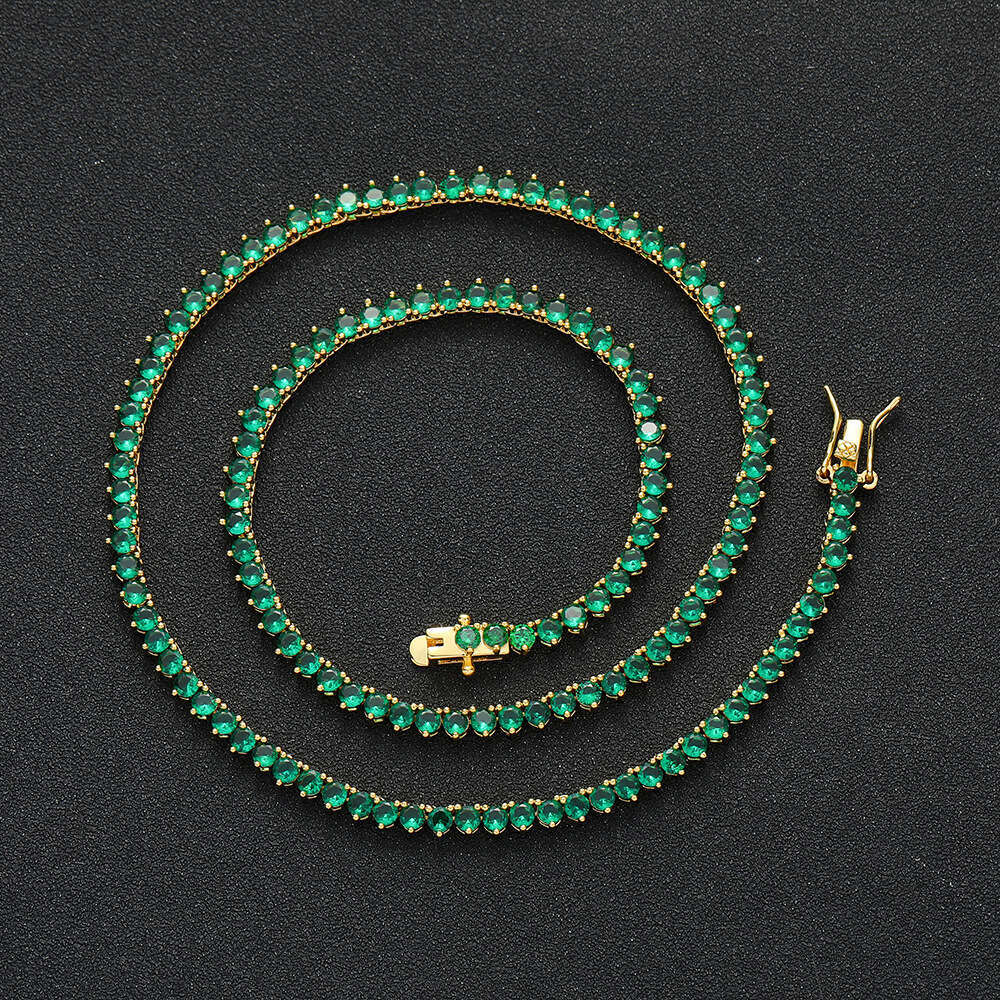 Three-pronged emerald necklace Jewelry Hip Hop green fashion personalized tennis chain Silver Moissanite chain