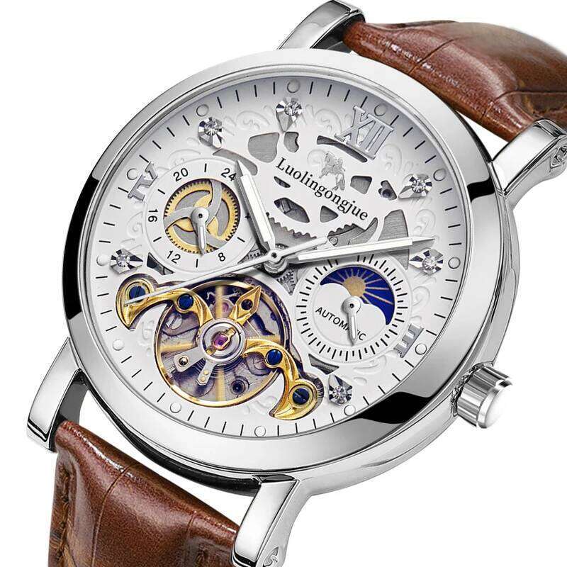 Luxury Skeleton Design Automatic Mechanical Men's High-End Business Stylish Multifunctional Watch Fashionable Young Men Student Korean Style Gift