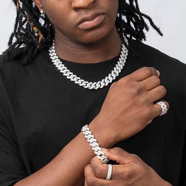Fashion Hip Hop Jewelry Iced Out VVS Moissanite Miami Cuban Chain Custom 10-19mm Sterling Silver 925 Cuban Chain Bracelet