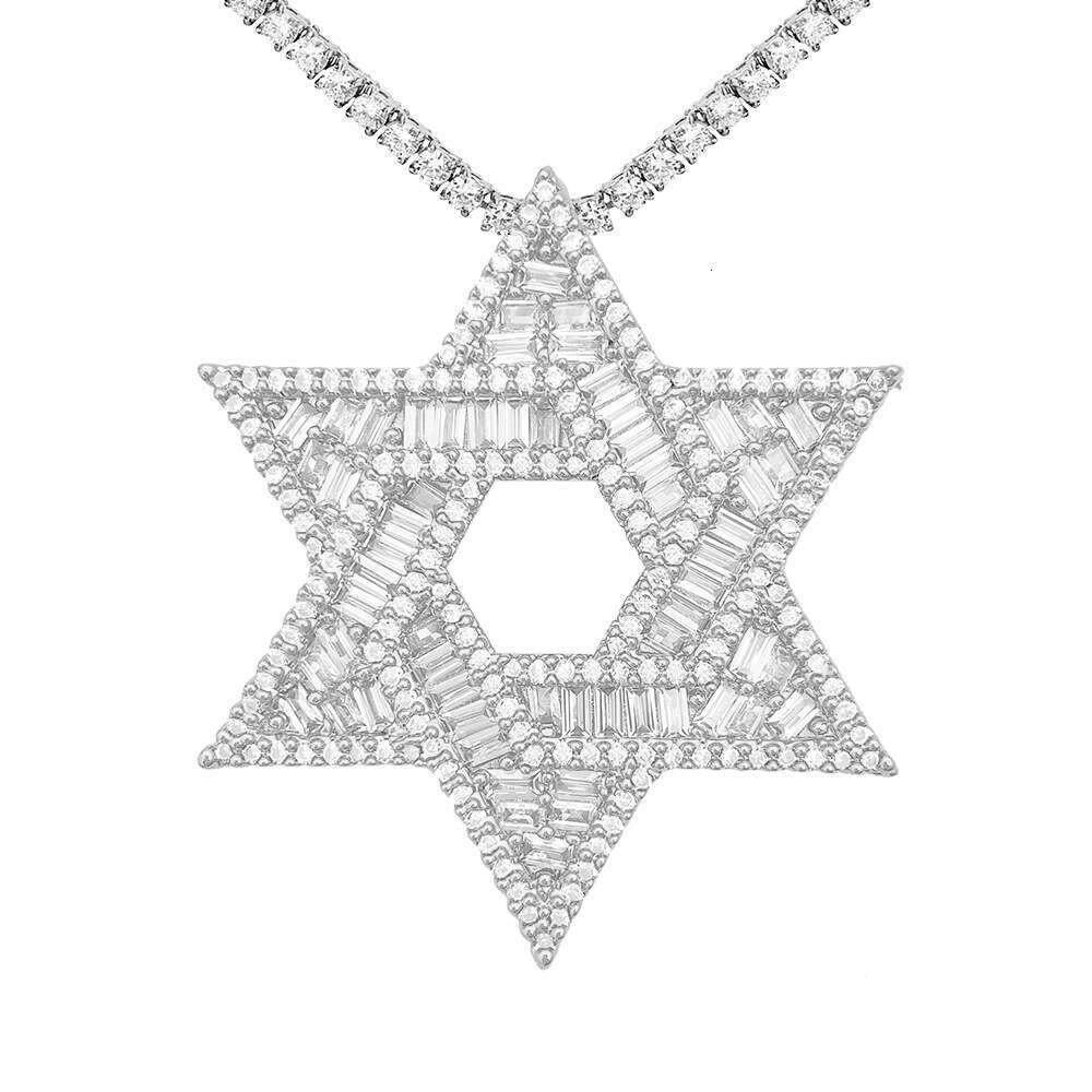 Jewelry style fulldiamond Hip Hop Silver pendant necklace with VVS Moissanite fivepointed star can be threaded through a single stone chain