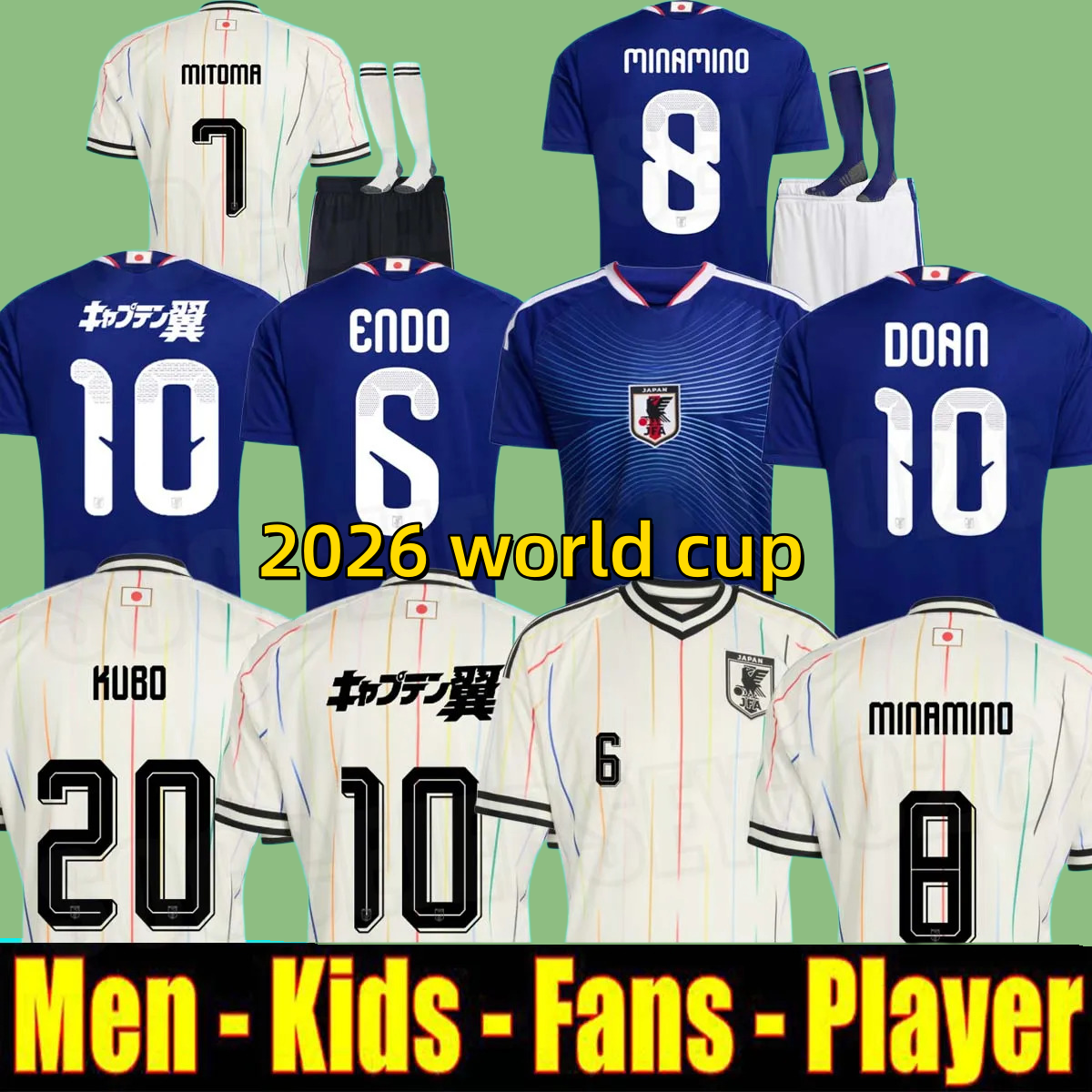 New 2026 world cup Japan Jerseys 25 26 27 Cartoon ISAGI ATOM TSUBASA MINAMINO ASANO DOAN KUBO ITO adult Men kids kit set Japanese Football Shirt uniform fans away player