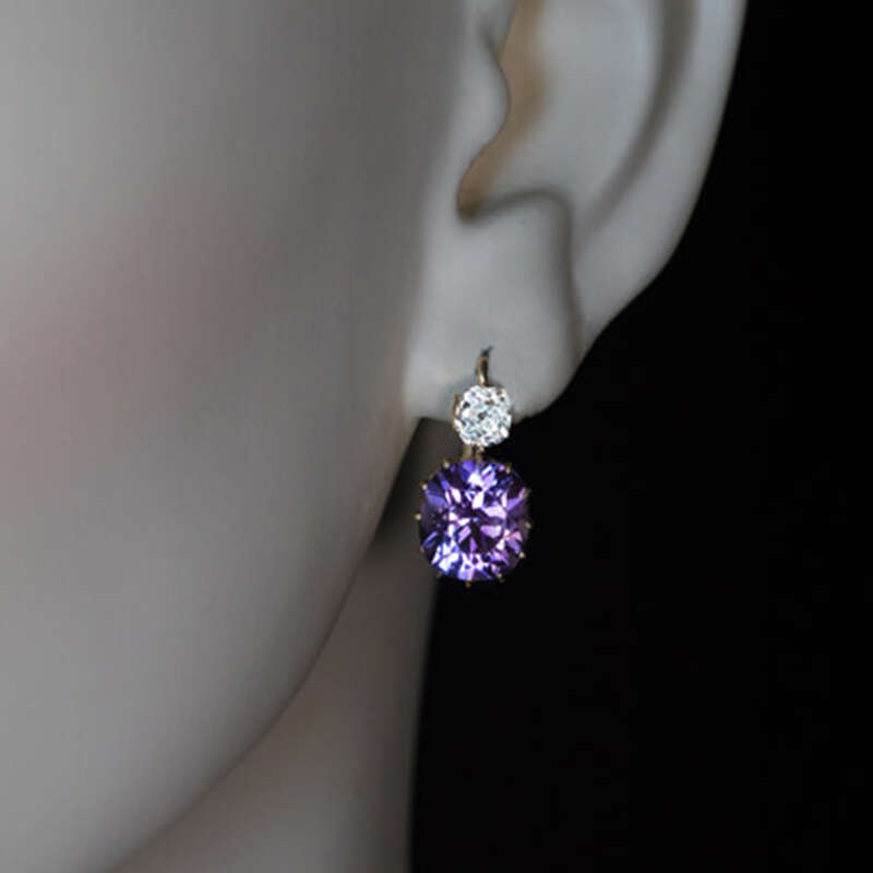 new Korean Dongdaemun style simple versatile purple Moissanite geometric earrings fashionable and slimming drop earrings