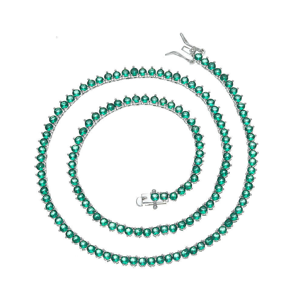 Three-pronged emerald necklace Jewelry Hip Hop green fashion personalized tennis chain Silver Moissanite chain
