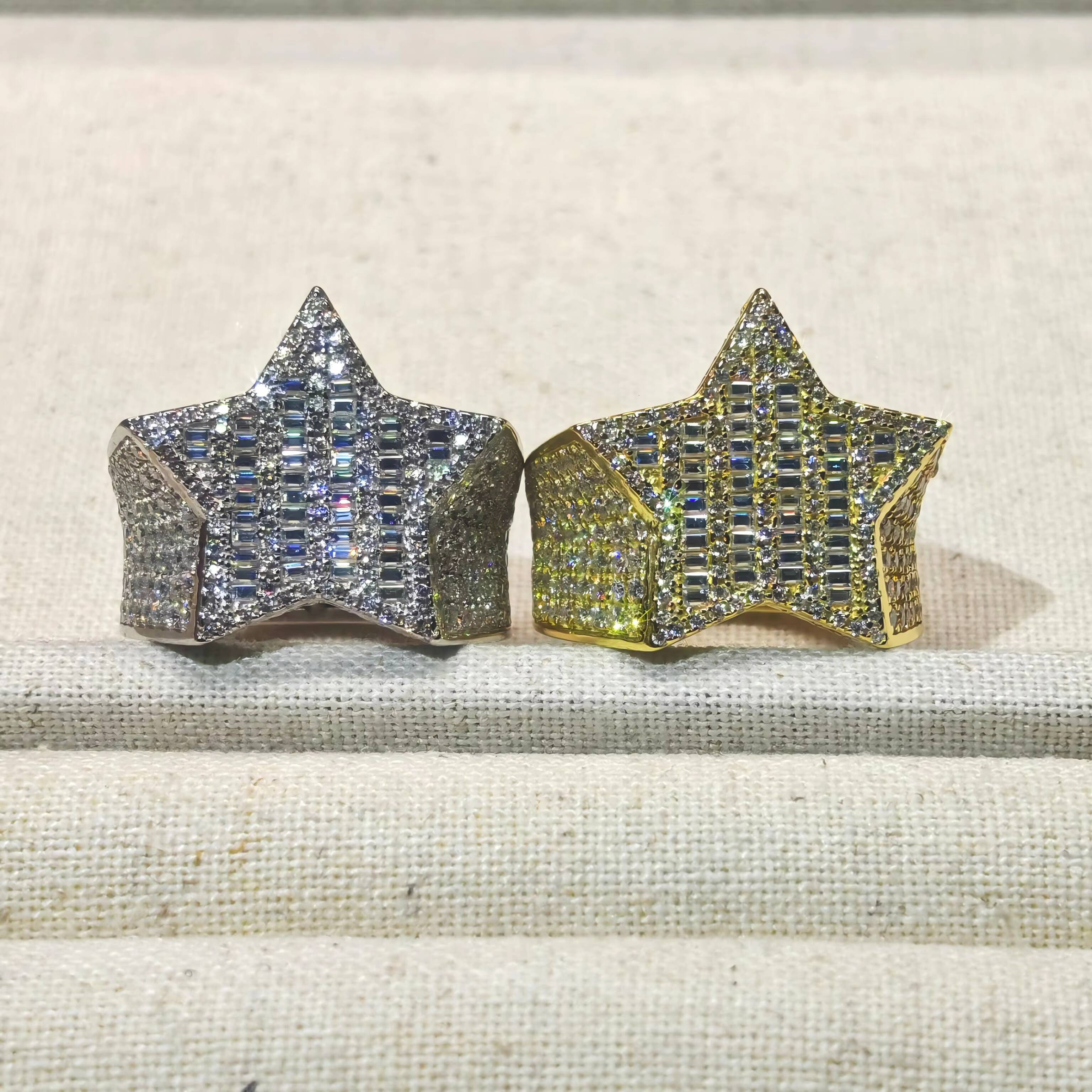 Hip Hop USA Miami Men Sterling Silver Star Moissanite Rings Fine Jewelry Iced Out GRA VVS Moissanite Ring for Wedding